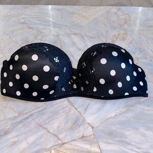 Bombshell Strapless 32B Bra Black Polka Dot